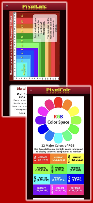 Pixel Calculator RGB Digital Color Space -Pixel Calculator - Print Size Calculator and Useful Printing Charts